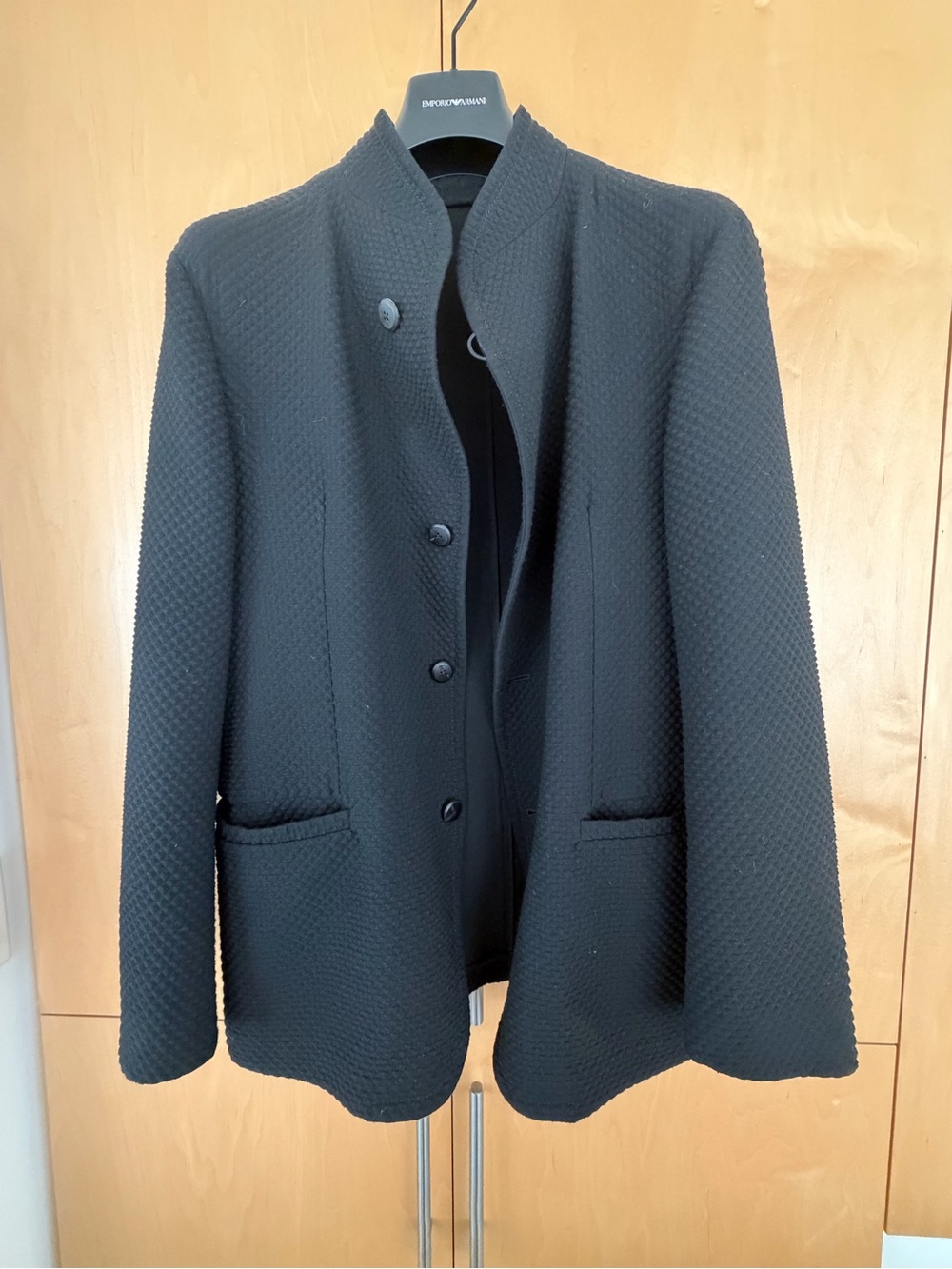 Armani Collezioni Men’s Black Textured Stand Collar Blazer Jacket IT 54 US 44